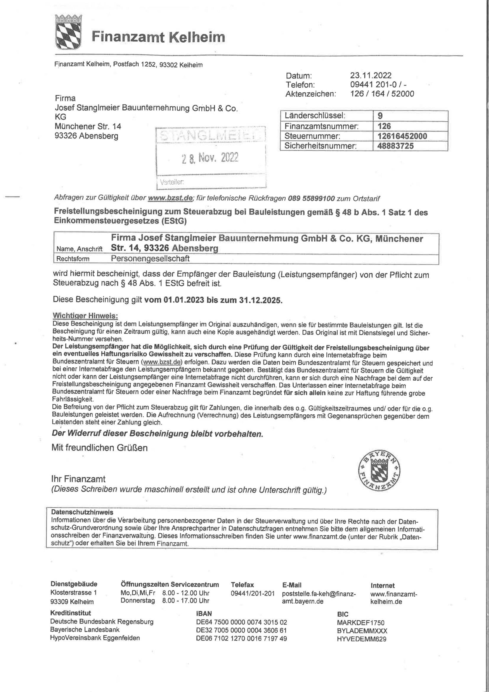 Freistellungsbescheinigung